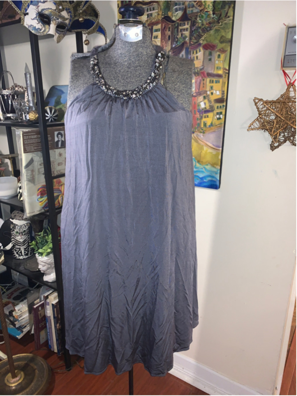 Women's Suzi Chin for Maggy Boutique Grey Embellished Dress Size 6P